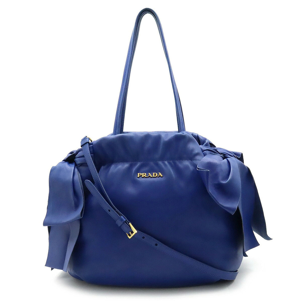 Prada Ribbon Tote Bag Shoulder Nappa Leather ROYAL Blue